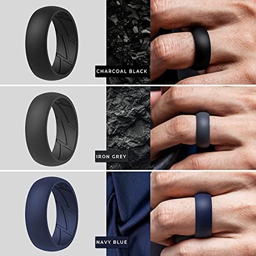 ThunderFit Silikonski vjenčani prstenovi za muškarce prozračni protok zraka unutrašnji žljebovi - prozračne gumene trake za angažovanje izdanja-širine 8,5 mm-debljine 2,5 mm