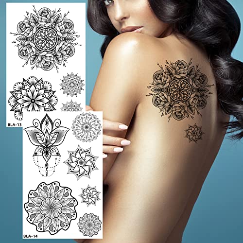 Kotbs 8 listova Crne Hanna Privremene tetovaže, vodootporne naljepnice za tetovažu za žene Mehndi Lotus