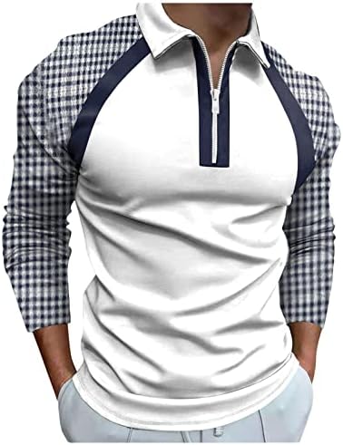 Wocachi 2022 MENS polo majice s dugim rukavima 1/4 zip up vrat Golf vrhovi prugasti patchwork houndstooth košulja