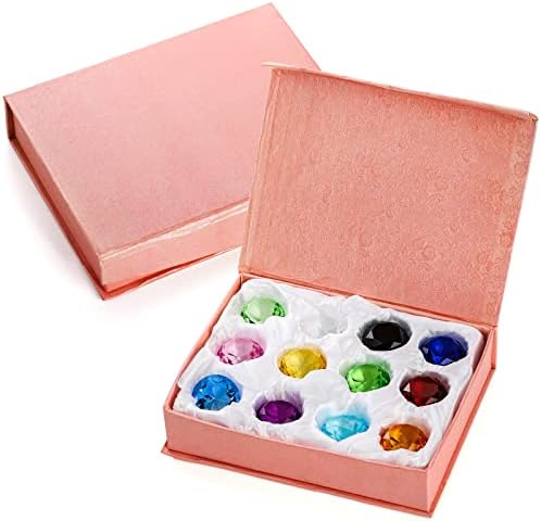 Jucoan 24 mm / 1 inčni multikolor kristalno stakleni dijamantni papir, šareni stakleni dijamantski dragulj guse s poklon kutijom za vjenčanje božićno dekor, dječji poklon, 12 boja, 2 poklon kutije
