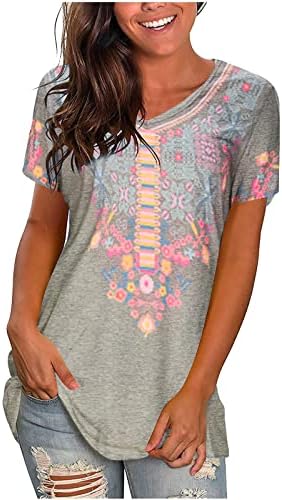 Womans Ljetni vrhovi - cvjetne bluze za ženska bluza za ispis vrata s kratkim rukavima 2022 ljetnih