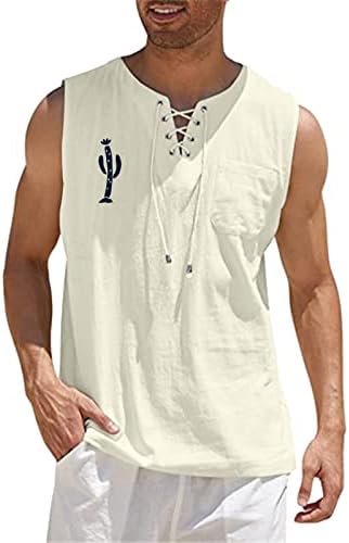 XXBR MENS pamučne majice bez rukava na crtež V izrez Grafički ispis Ležerne prilike za opušteno fit plaža Hippie prsluk