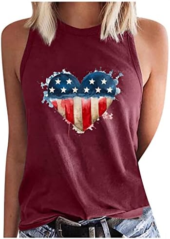 4. jula Tenk TOP ženske američke zastave SRCE grafički tees USA zvijezde Striped majica bez rukava bezvika