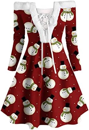 Božićna haljina za žene Seksi od ramena čipka V izrez baršunaste haljine Xmas Snowflake grafički labavi