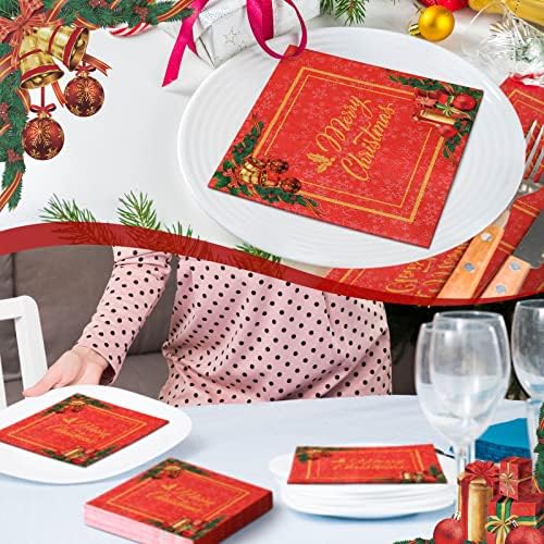 200 kom Božićne papir salvete božićni pića Koktel salveta crvena i zlato Rapir za jednokratnu