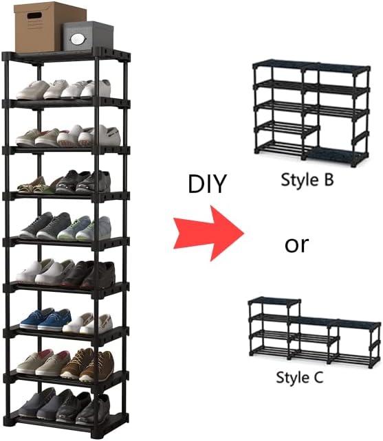 Vizun 9 nivoa stalak za cipele za ulaz, 4 zadebljane čelične cijevi po sloju, vertikalni organizacija