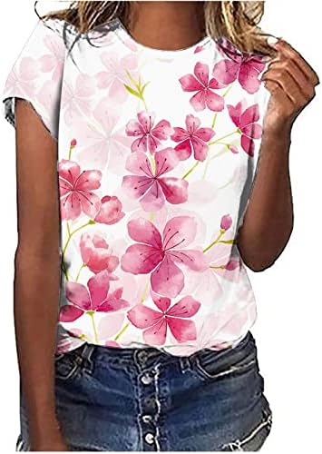 Žene kratki rukav na vrhu ljetne cvjetne tiskane tunike vrhovi Crewneck Loose Fit T-majice Dressy Dnevno casual