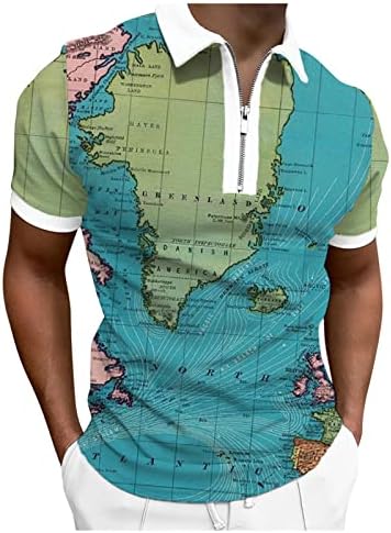 HDDK Zipper polo Golf majice za muške ljetne kratkih rukava Mapa svjetske mape Ispiši smiješnu