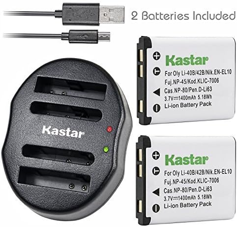 Kastar Battery & Dual USB Zamjena brzog punjača za Olympus LI-42B LI-40B, Fujifilm NP-45, Nikon EN-EL10,