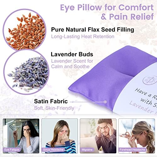 SuzziPad jastuci za oči od lavande za opuštanje uz aromaterapiju, Ponderirana maska za oči za spavanje, meditacija, vruće & amp; hladni oblog za oči za suhe oči, pokloni za opuštanje za žene, joga jastuk za oči, 4 pakovanja