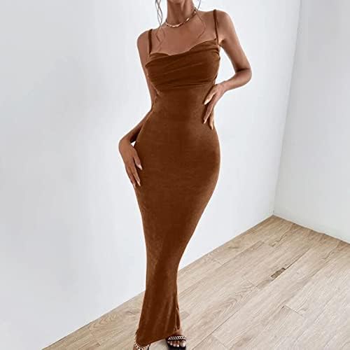 Plus veličine maturalne haljine ženske seksi šuplje maksi haljine jednobojni vrat Cami haljine visoke Split dame male