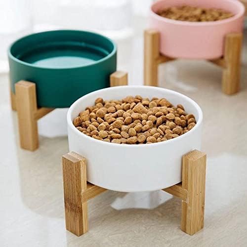 Keramički pas CATBOWL-povišeni zdjelice s drvenim štandovima, podignuta mačja hrana posuda za kućne ljubimce,