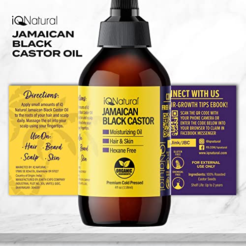 IQ prirodno Jamajčansko ulje od crnog ricinusa za rast kose i kondicioniranje kože, čisto hladno prešano ulje za vlasište, nokte i kosu -