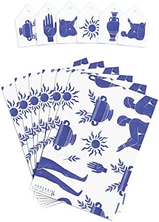 Centralni 23 plavo-bijeli papir za umotavanje - 6 listova Eco poklon Wrap - vaze i figure-za Božić za