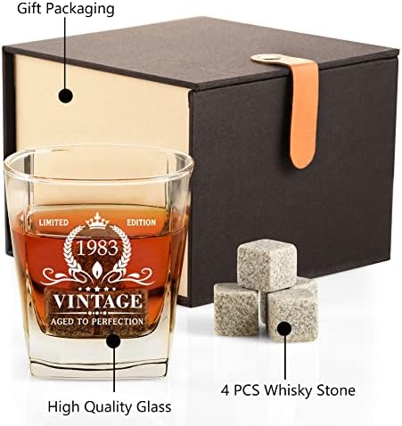 Triwol 40th Birthday Gifts For Men, Vintage 1983 Whisky Glass and Stones Funny 40 rođendanski