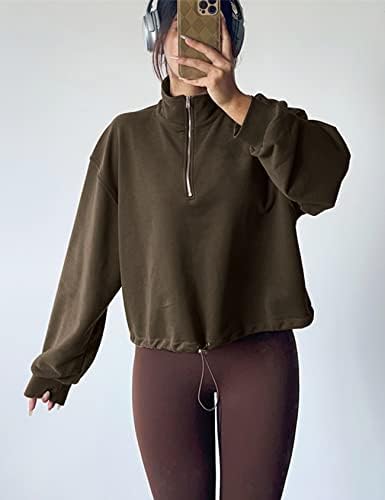 Kamidun ženski pola zip postolja ovratnik obrezana dukserica za vuču vrhova sportski jakne pulover