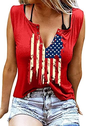 Američka zastava Tank Tops za žene 4. jula majice prsten rupa rukav V-izrez T-Shirt Patriotski Tees