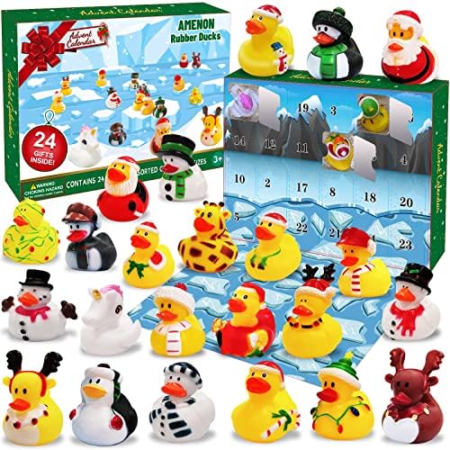 AMENON Božić 24 dana odbrojavanje Advent Calendar 2022 sa 24 gumene patke kupka stisnuti igračke za djecu Dječaci