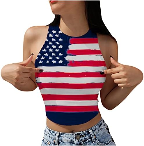 Vrhovi rezervoara za ženske američke američke zastave useljenim košuljem Summer bez rukava Osnovni