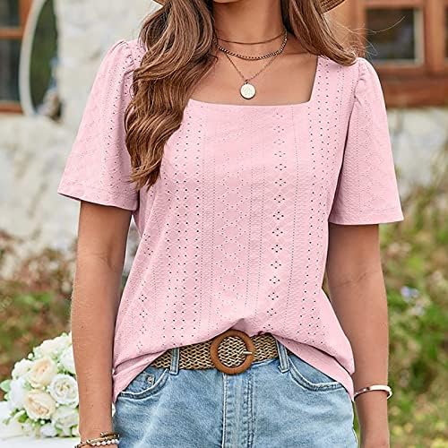 Čipke Crochet vrhovi za zugove za ženske modne kvadratne majice Osnovne majice Ljetne kratkih rukava