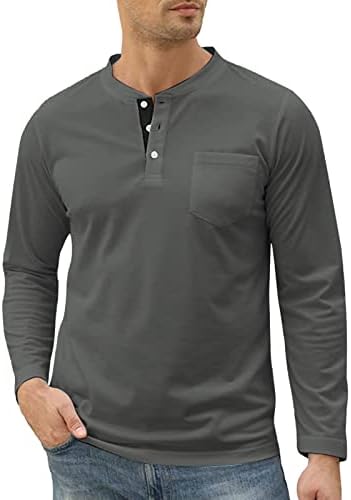 Wocachi Fashion Henley majice za muške, casual gumb V-izrez polo majica s džepom dugih rukava