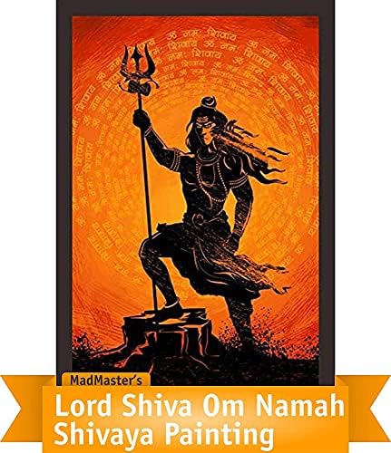 BBRATS teksturirani UV Reprint Lord Shiva, Indijski Bog Hindu sa porukom Om Namah Shivaya klanjam Shiva vjerski zid ukrasno drvo uokvireno slikarstvo