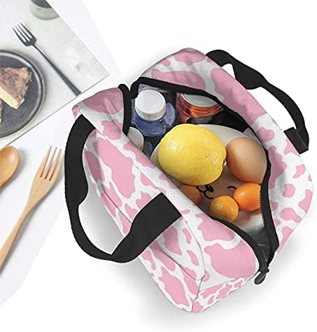 koikvs Pink Cow Print torba za ručak izolovana torba za žene, mala slatka kutija za ručak za djevojčice