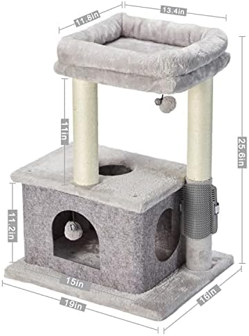 MECOOL Cat Tree,stubovi za grebanje sa krevetima za mačke i visećim igračkama sa loptom, četka za masažu 5u1 višenamjenska za mačiće i mačke u zatvorenom prostoru