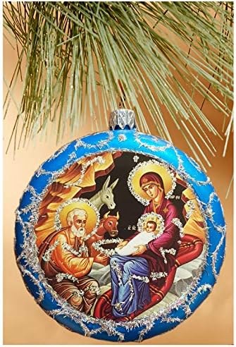 Roditetiv Krista Isusa religioznog ukrasa za ukrašavanje stabla 4 1/2 inča, plava