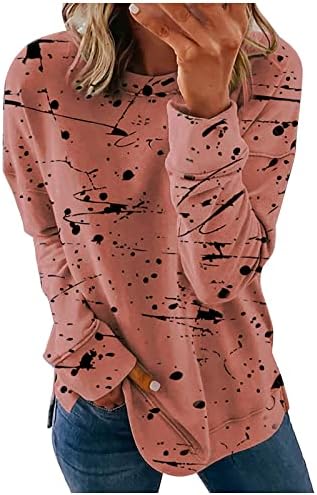 Ženska boja Block Print Dukserice Crewneck Pulover Košulje dugih rukava Bluza 2022 Trendna zimska odjeća