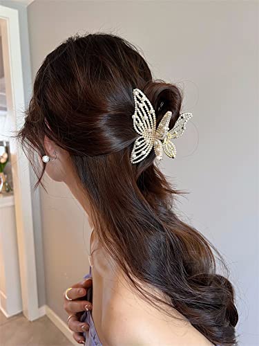 Butterfly Hair Claw Clip, 3 Kom Pearl Rhinestone Hair Clip Big Hair Čeljusti Clip Neslip Stezaljka Za Kosu Hair