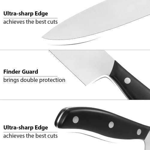 HOUKAI Set noža sa blokom za kuhinju, 15-dijelni Set noža od nerđajućeg čelika, Jednodijelni set kuhinjskih