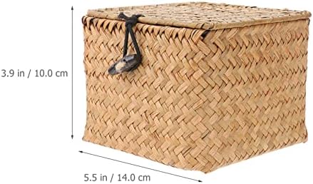 Imikeya Baskets sa poklopcima: tkane košare morsko-travnja pohranu tkani košara slamka od ratana za skladištenje