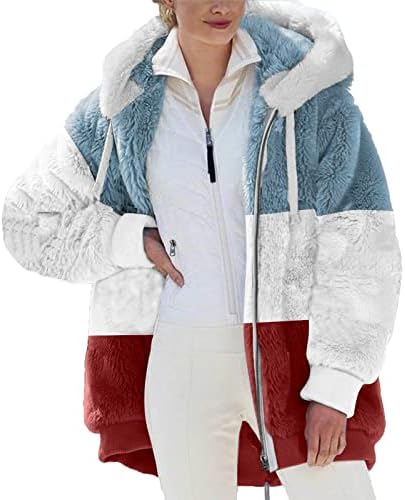 Aboser Womens Color Block Faux Shearling kaput sa zatvaračem Zimski kaputi s dugim rukavima sa Pcoket Shaggy
