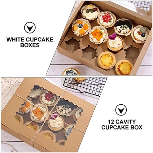 Cabilock White Cupcake kutije 5pcs Prijenosni cupcake kutije sa prozorom i umetcima 12 rešetki kutija za torte