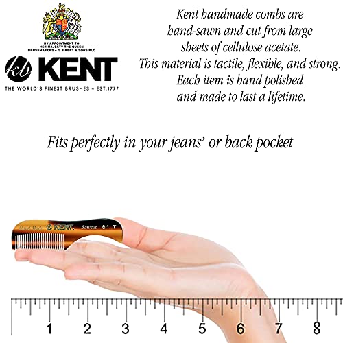 Kent a 81t X - mali muški džepni češalj za bradu i brkove, Fine nazubljene džepne veličine za njegu i oblikovanje dlaka na licu. Ručno izrađen od kvalitetnog celuloznog acetata, ručno poliran. Proizvedeno u Engleskoj, C-kornjačevina/grafit)