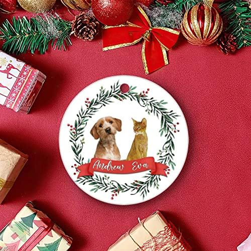 Personalizirani Ornament sa imenom psa za kućne ljubimce po mjeri keramički Božićni Ornament Okrugli