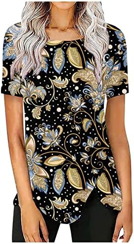 GIANTHONG Womens 2023 ljetne Casual majice V izrez kratki rukav tunike vrhovi dugme Decor cvjetni Print labavi
