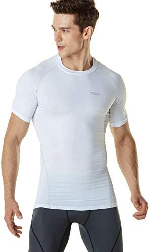 TSLA muške termo kratke rukave kompresijske košulje, atletski sportski osnovni sloj, zimska majica za