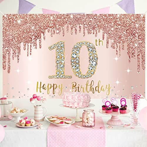 Happy 10th Birthday Banner backdrop dekoracije za djevojčice, Rose Gold 10 Year old Birthday Party sign Supplies,