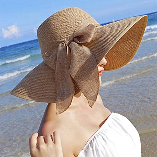Sklopiva ženska plaža Cap Bowknot slamna šešir za sunčanje UPF 50+ Big Brim Hat Roll up ljetna UV zaštita Velika