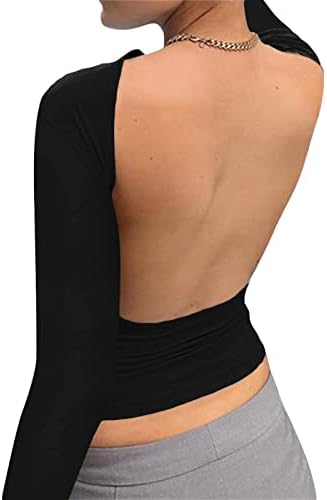 Ženska bluza bez leđa Tops jednobojna Crop seksi Yoga Shirt Casual novitet dugi rukavi T-Shirt Comfy Fit Tees