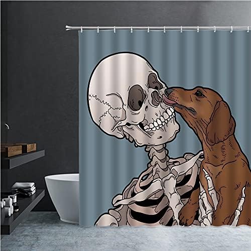 Dephoto Halloween kostur i pasa za pasu za zavjese SMRNNY lubanja Interaktivni dekor plavo smeđa dječja kupaonica