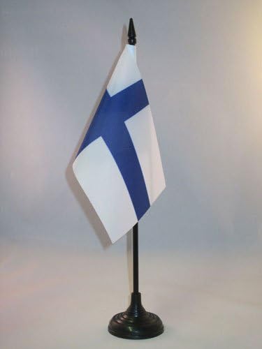 AZ zastava Finska zastava tablice 4 '' x 6 '' - Finska zastava stola 15 x 10 cm - crna plastična stick i baza