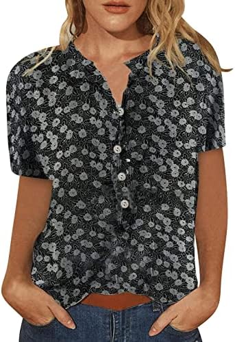 Ljetni vrhovi za žene 2023 Trendi korzet Ženski kratki rukav Košulje Dressy Casual V rect Gumb Up Graphic