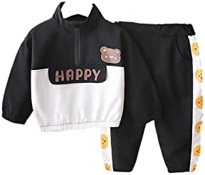 FTSUCQ Boys Zip Prednji sretni ispisani Activewear Sports Duks košulja TOP + Hlače