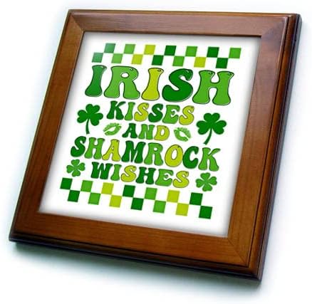 3dRose Green St Patricks dan Irski poljupci i Shamrock želje. - Uramljene Pločice