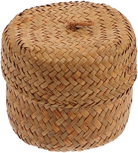 Yardwe košare Dekorativne košarice za pohranu tkane morske trake sa poklopcem, okrugla morska trava