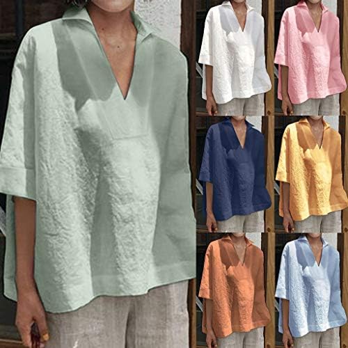 Linen Tops for Women 2023 Summer Dressy Casual Shirts Tunic Solid V izrez bluze Loose Comfy out Tops Clothing