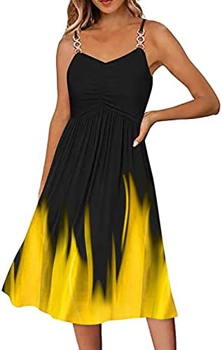 Ženska ljetna haljina 2023 Casual gradijent špageti remen bez rukava V izrez Plisirana Swing Midi haljina